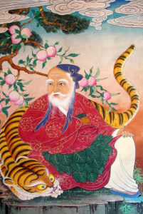 Sansin, the mountain spirit, with a Korean tiger
