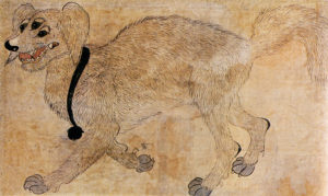 Korean folk art minhwa painting of a dog